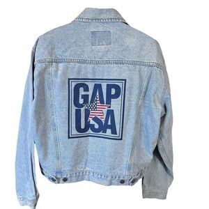 Vintage 90’s Gap Denim USA Flag Graphic Jean Trucker Jacket